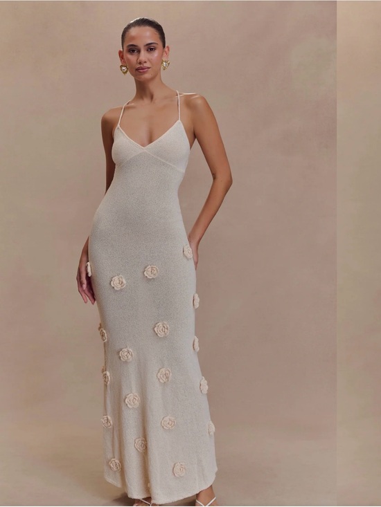 Meshki Dresses & Skirts - MESHKI Suki Knit Maxi Dress With Flowers - Nude